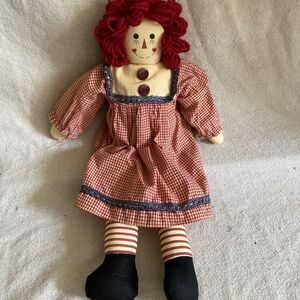 Raggedy Ann Doll 15” Unicorn Merchandise Red Plaid Dress With Blue Lace